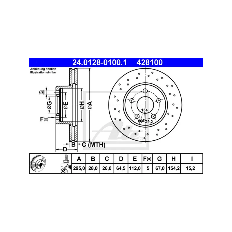 Jeu de 2 disques de frein avant ATE 24.0128-0100.1