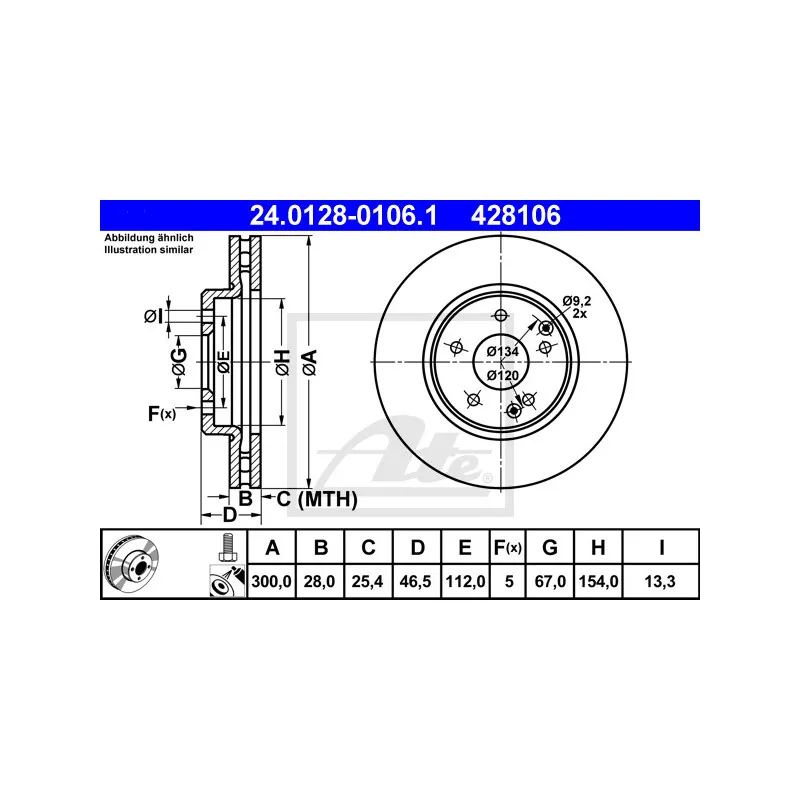 Jeu de 2 disques de frein avant ATE 24.0128-0106.1