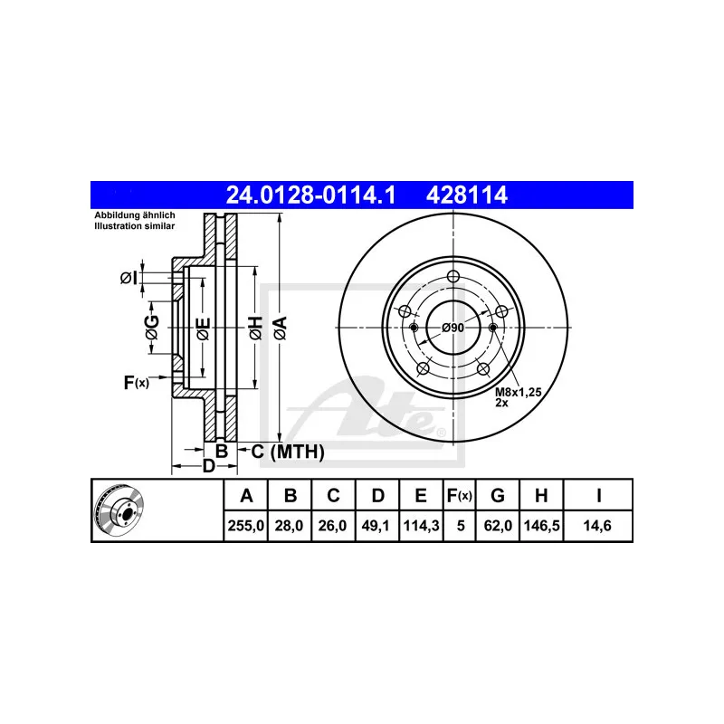 Jeu de 2 disques de frein avant ATE 24.0128-0114.1