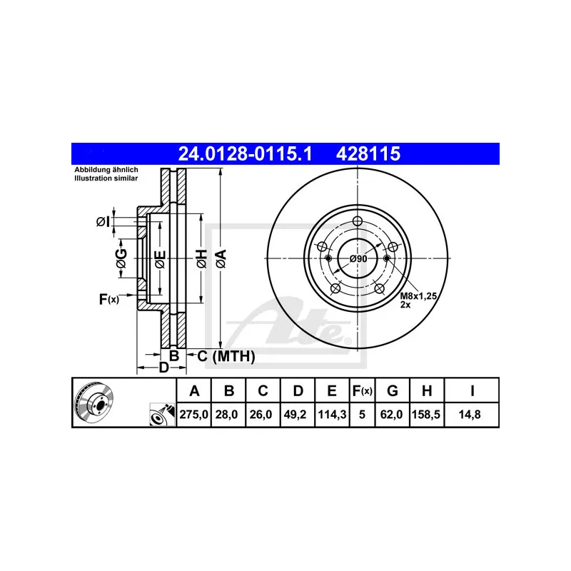 Jeu de 2 disques de frein avant ATE 24.0128-0115.1