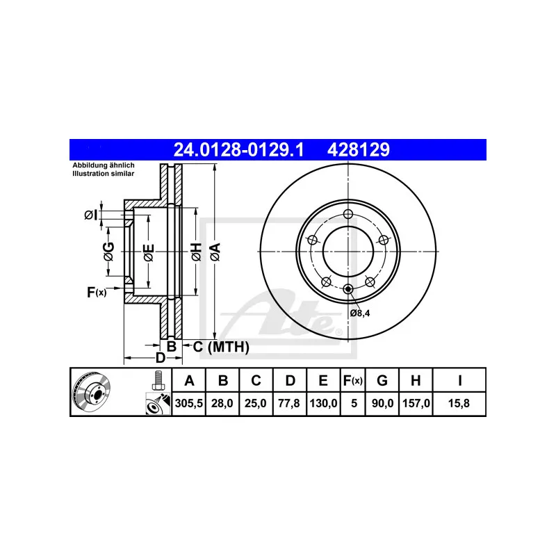 Jeu de 2 disques de frein avant ATE 24.0128-0129.1