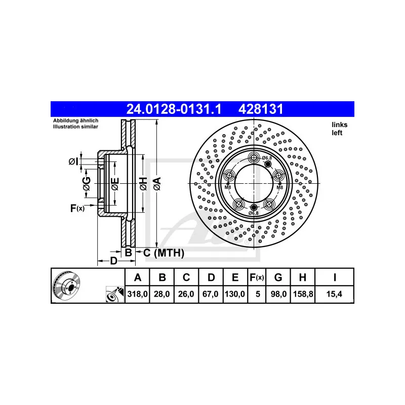Disque de frein avant gauche ATE 24.0128-0131.1
