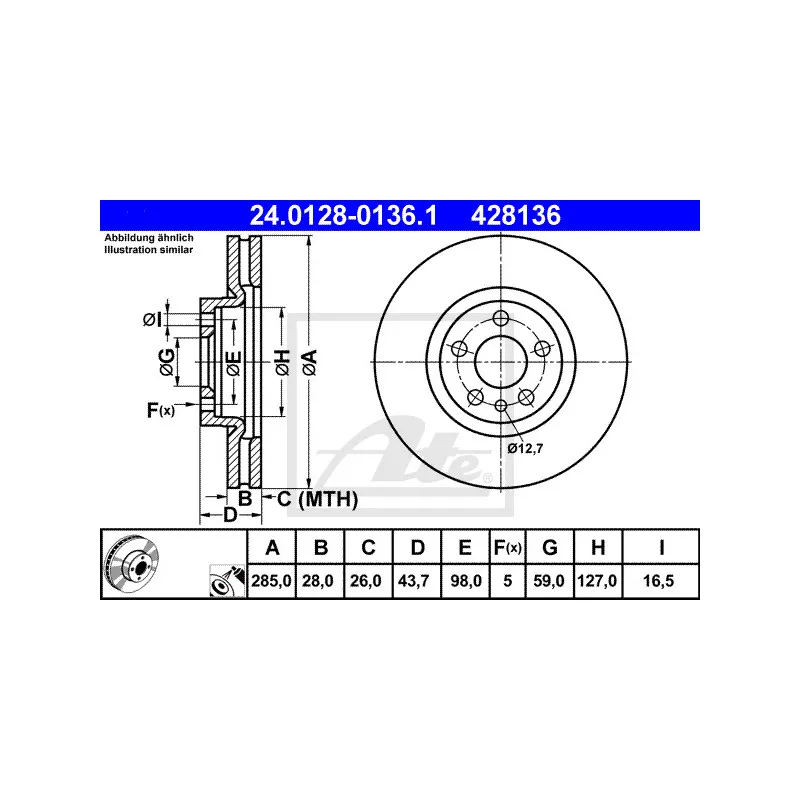 Jeu de 2 disques de frein avant ATE 24.0128-0136.1