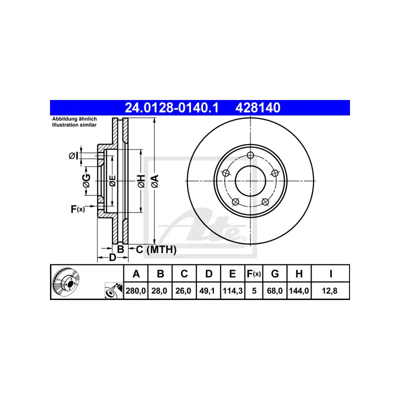 Jeu de 2 disques de frein avant ATE 24.0128-0140.1