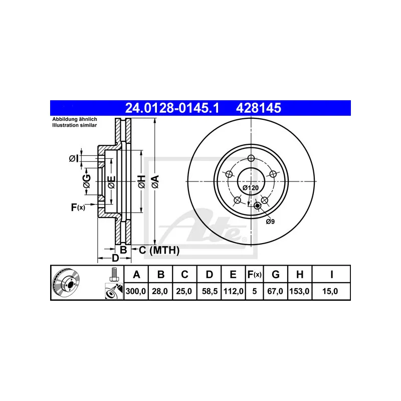 Jeu de 2 disques de frein avant ATE 24.0128-0145.1