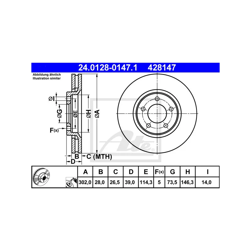 Jeu de 2 disques de frein avant ATE 24.0128-0147.1