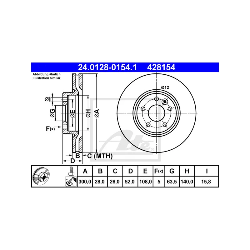 Jeu de 2 disques de frein avant ATE 24.0128-0154.1