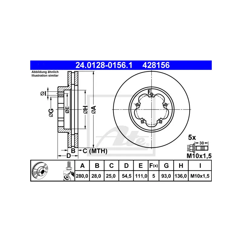 Jeu de 2 disques de frein avant ATE 24.0128-0156.1