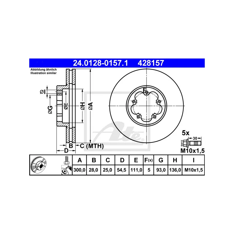 Jeu de 2 disques de frein avant ATE 24.0128-0157.1