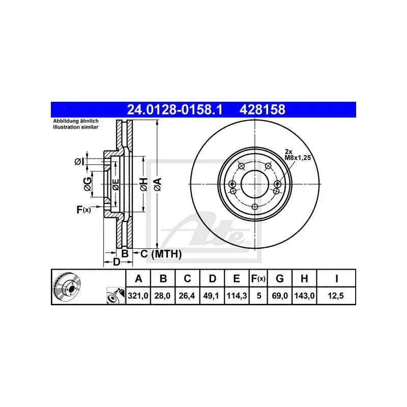 Jeu de 2 disques de frein avant ATE 24.0128-0158.1