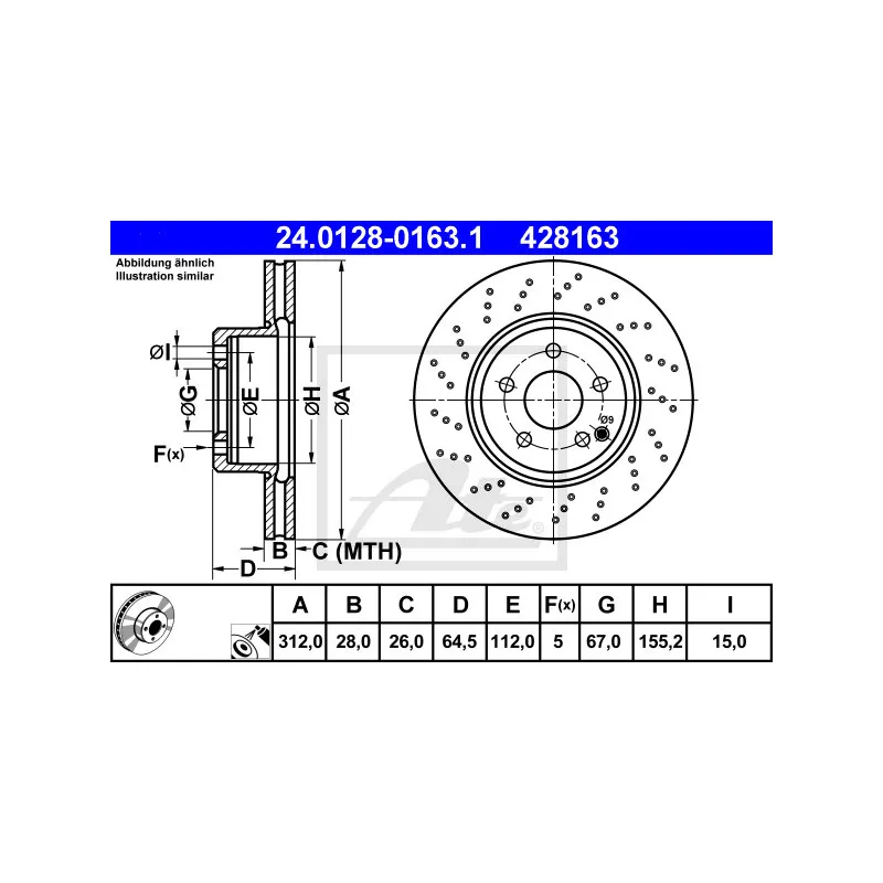 Jeu de 2 disques de frein avant ATE 24.0128-0163.1