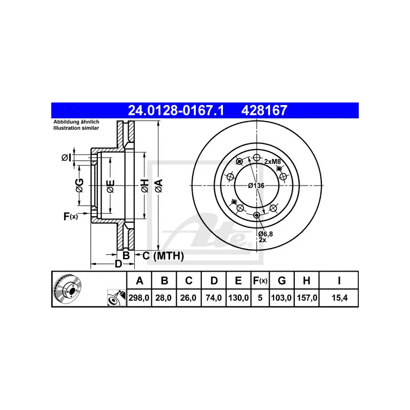 Jeu de 2 disques de frein avant ATE 24.0128-0167.1