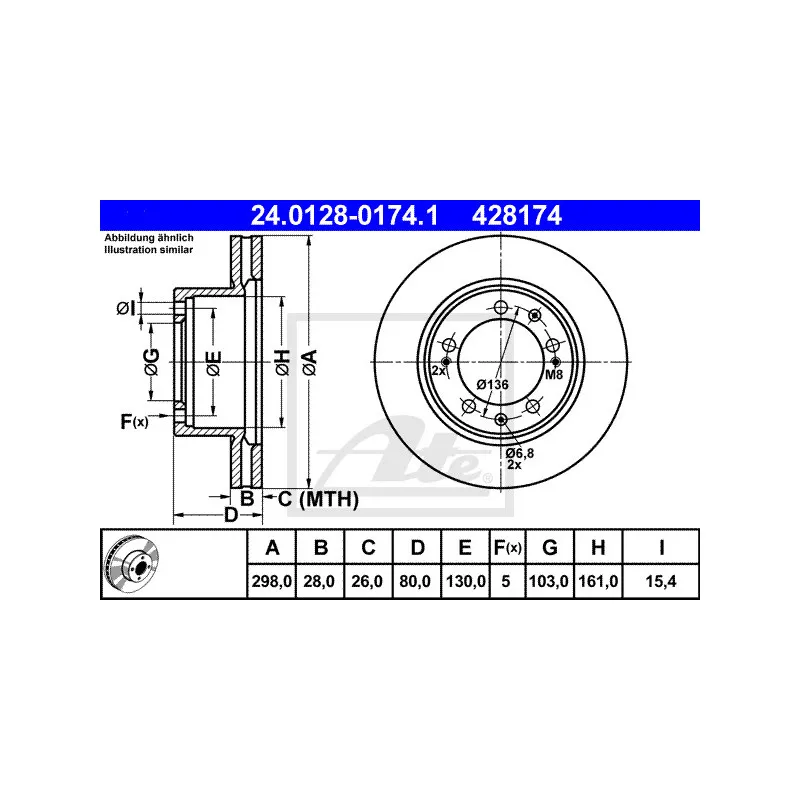 Jeu de 2 disques de frein avant ATE 24.0128-0174.1