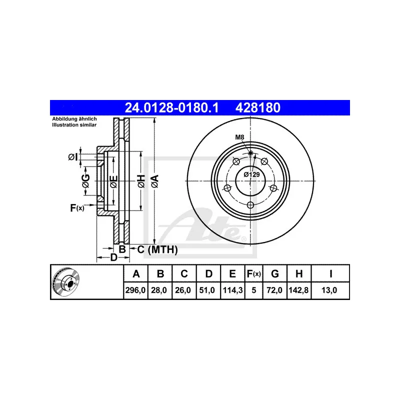 Jeu de 2 disques de frein avant ATE 24.0128-0180.1