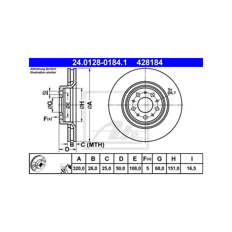 Jeu de 2 disques de frein avant ATE 24.0128-0184.1