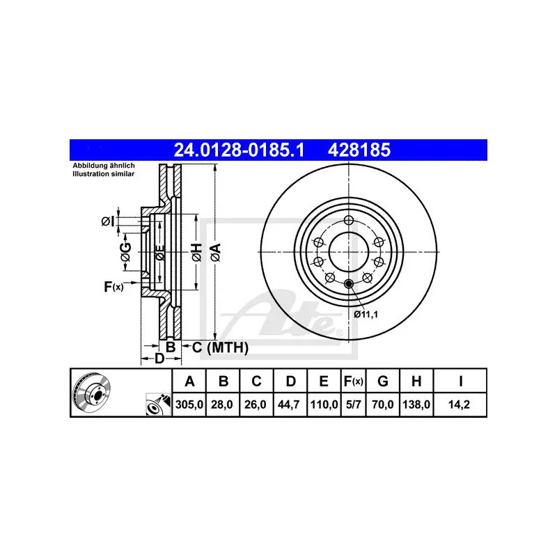 Jeu de 2 disques de frein avant ATE 24.0128-0185.1