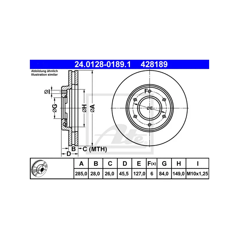 Jeu de 2 disques de frein avant ATE 24.0128-0189.1
