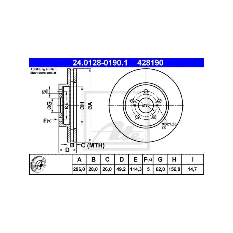 Jeu de 2 disques de frein avant ATE 24.0128-0190.1