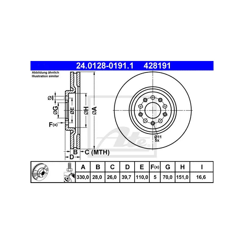 Jeu de 2 disques de frein avant ATE 24.0128-0191.1
