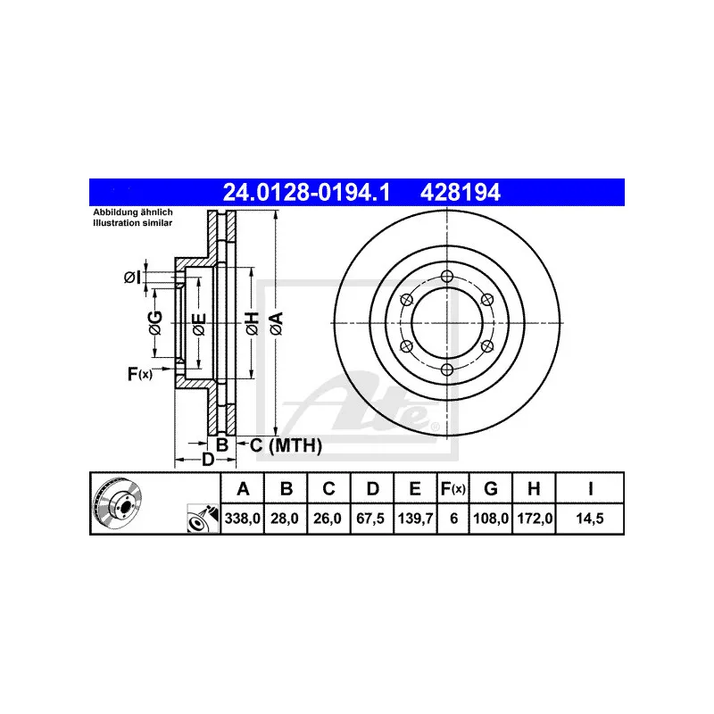 Jeu de 2 disques de frein avant ATE 24.0128-0194.1