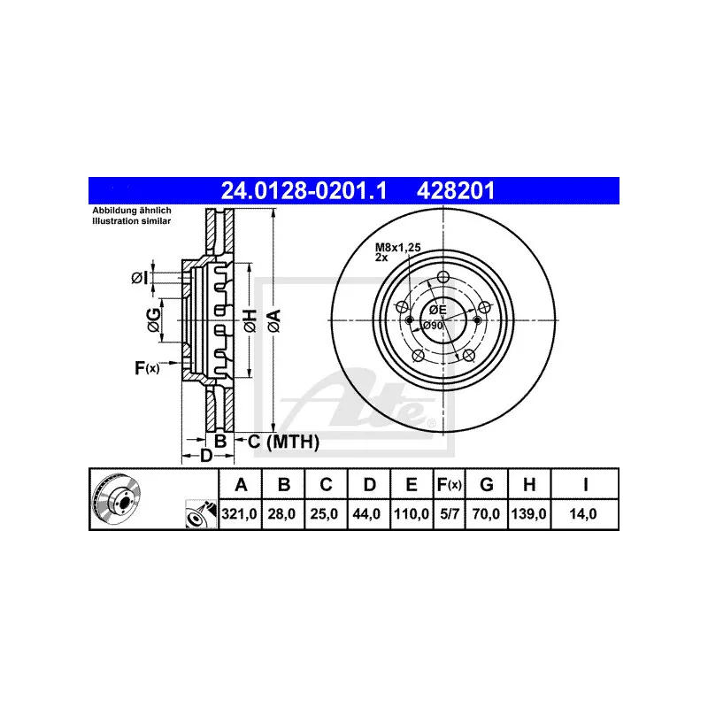 Jeu de 2 disques de frein avant ATE 24.0128-0201.1