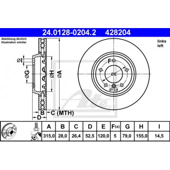 Disque de frein avant gauche ATE 24.0128-0204.2