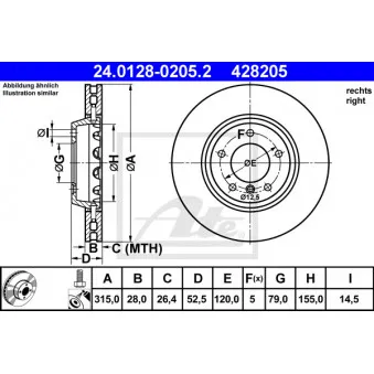 Disque de frein avant droit ATE 24.0128-0205.2