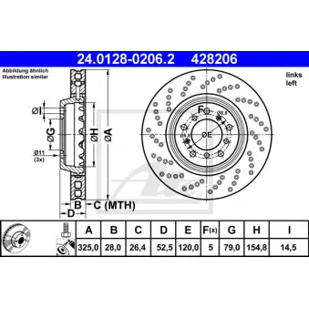 Disque de frein avant gauche ATE 24.0128-0206.2