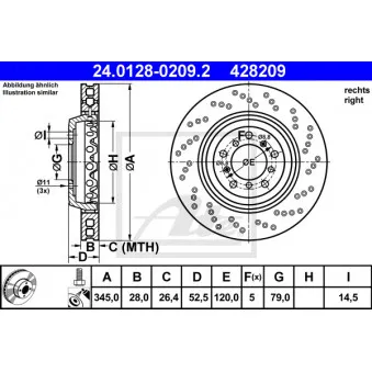 Disque de frein avant droit ATE 24.0128-0209.2