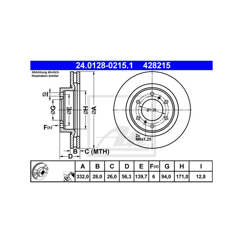 Jeu de 2 disques de frein avant ATE 24.0128-0215.1