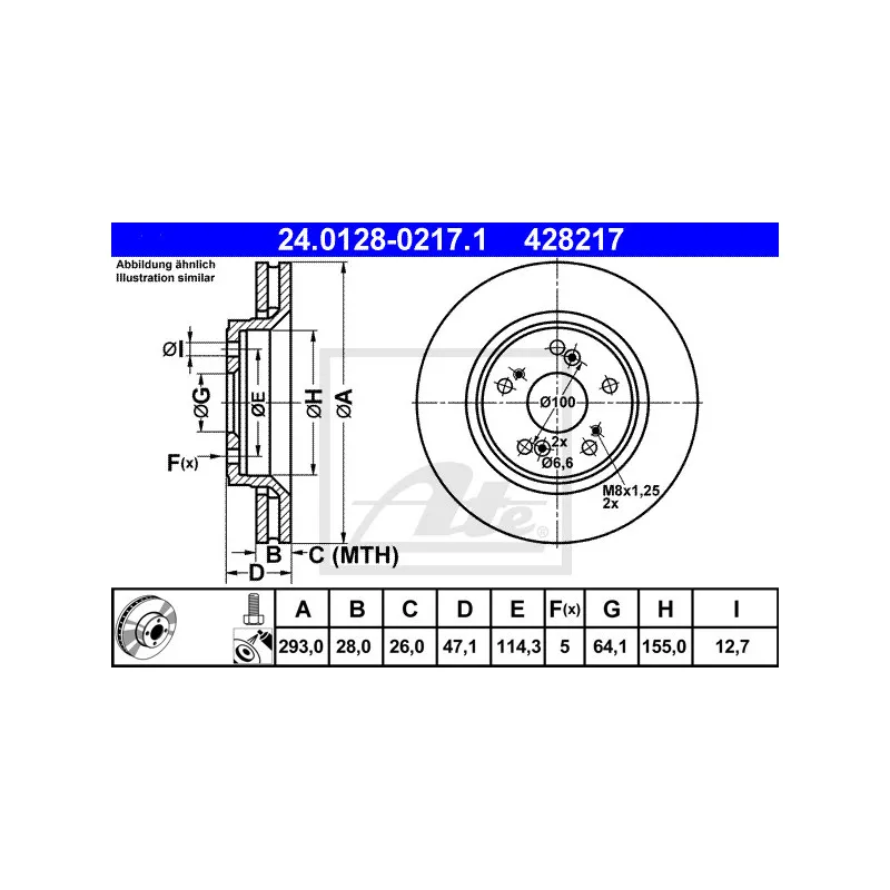 Jeu de 2 disques de frein avant ATE 24.0128-0217.1
