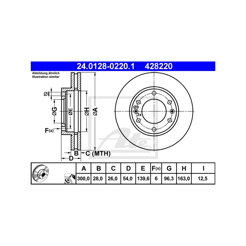 Jeu de 2 disques de frein avant ATE 24.0128-0220.1