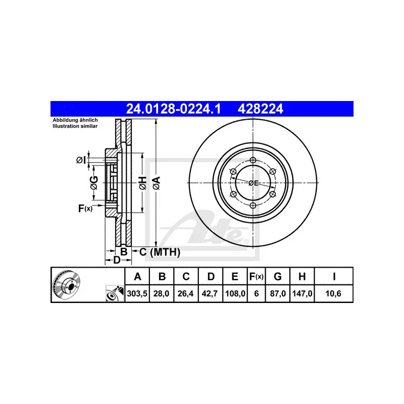 Jeu de 2 disques de frein avant ATE 24.0128-0224.1
