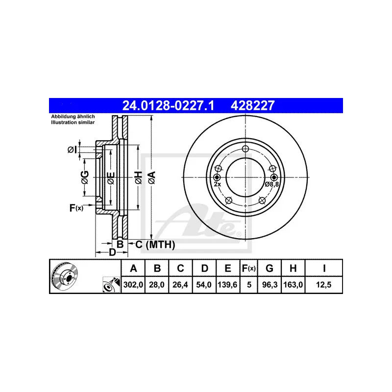 Jeu de 2 disques de frein avant ATE 24.0128-0227.1