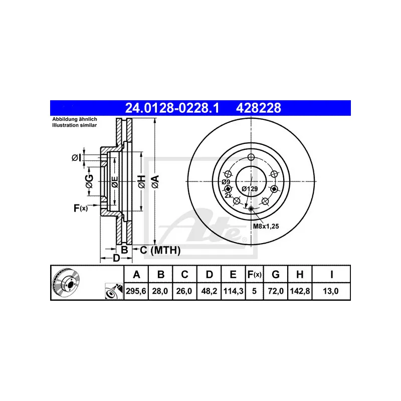 Jeu de 2 disques de frein avant ATE 24.0128-0228.1