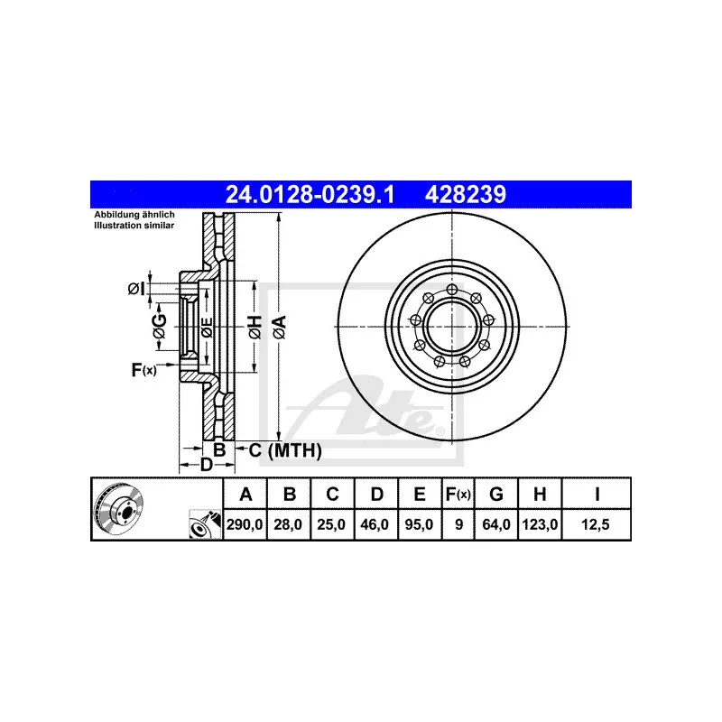 Jeu de 2 disques de frein avant ATE 24.0128-0239.1