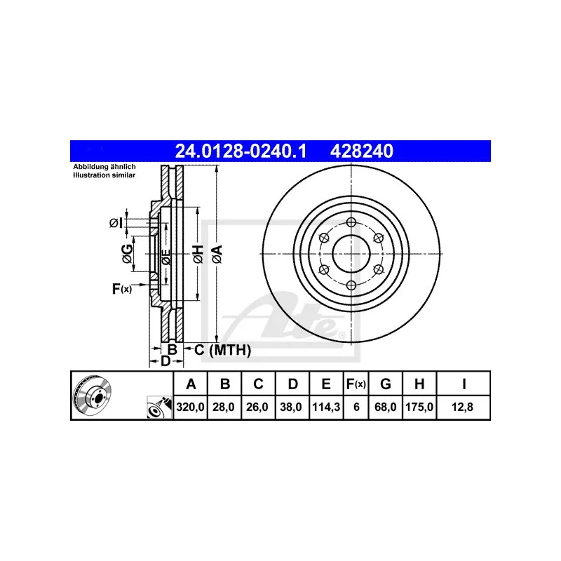 Jeu de 2 disques de frein avant ATE 24.0128-0240.1