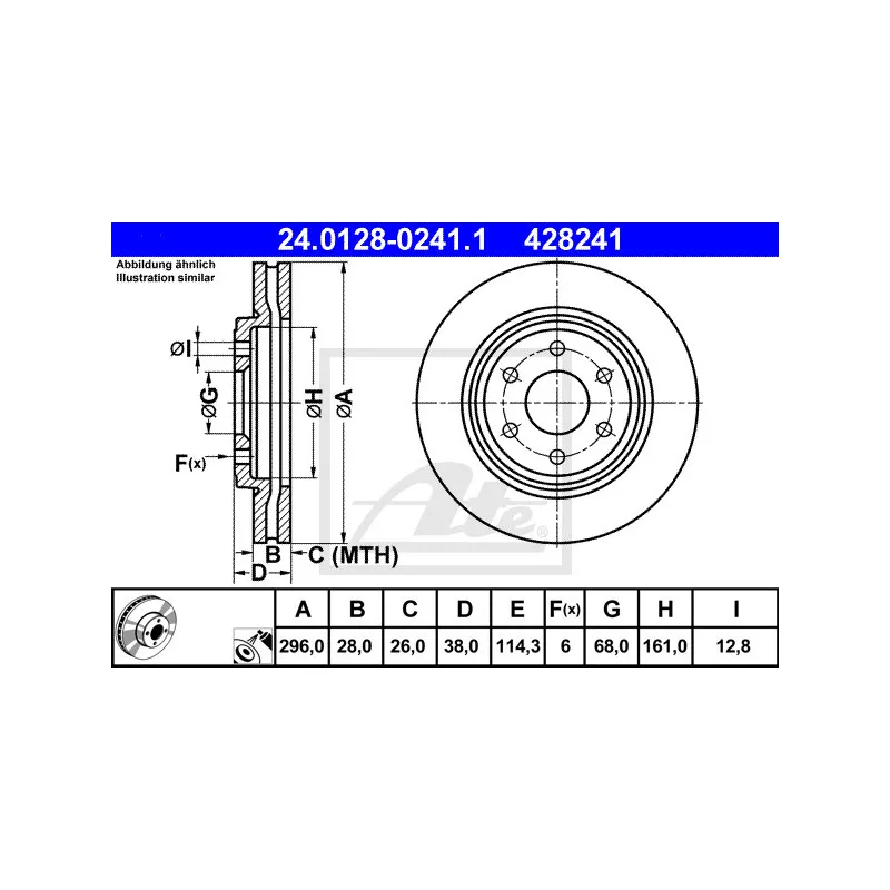 Jeu de 2 disques de frein avant ATE 24.0128-0241.1