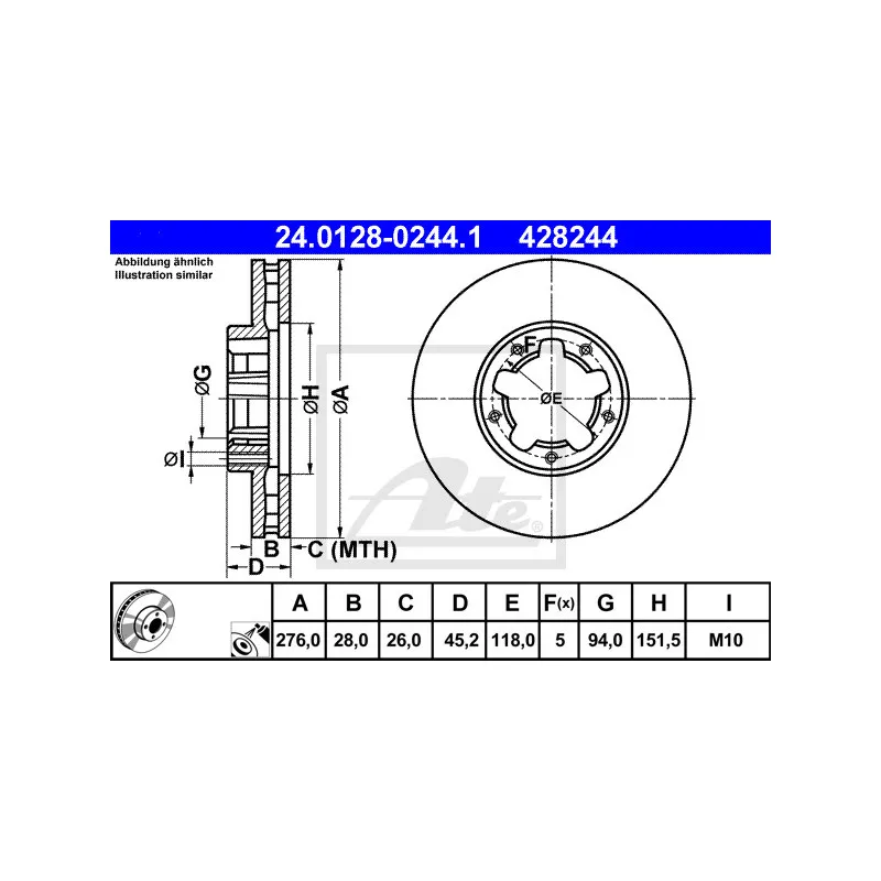 Jeu de 2 disques de frein avant ATE 24.0128-0244.1