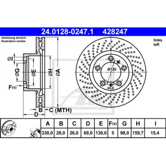Disque de frein avant gauche ATE 24.0128-0247.1