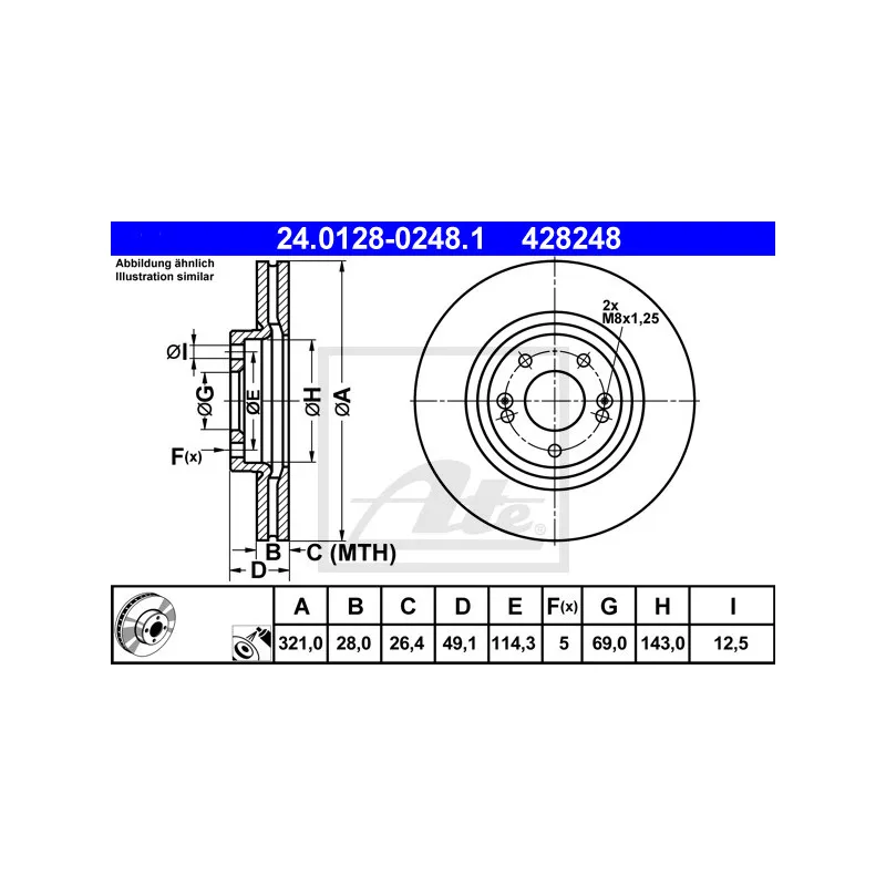 Jeu de 2 disques de frein avant ATE 24.0128-0248.1