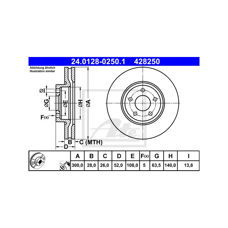 Jeu de 2 disques de frein avant ATE 24.0128-0250.1