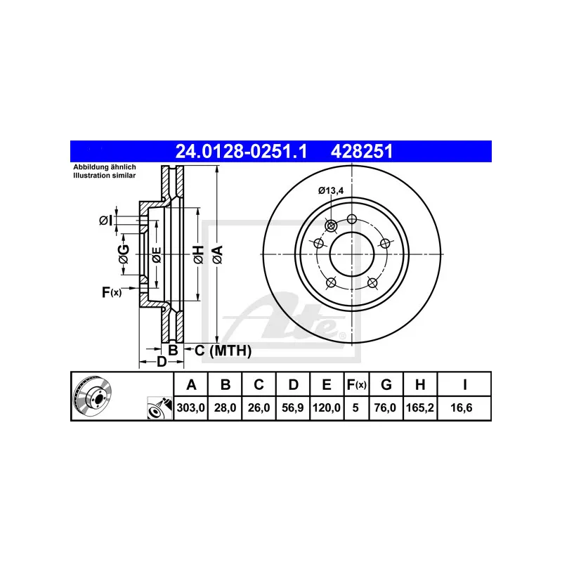 Jeu de 2 disques de frein avant ATE 24.0128-0251.1