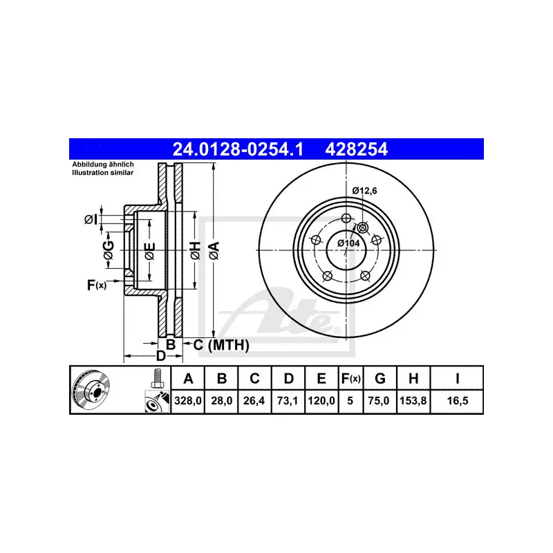 Jeu de 2 disques de frein avant ATE 24.0128-0254.1