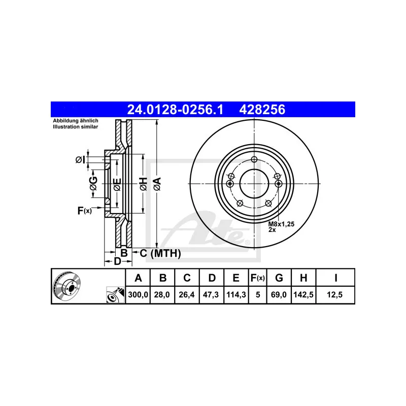 Jeu de 2 disques de frein avant ATE 24.0128-0256.1