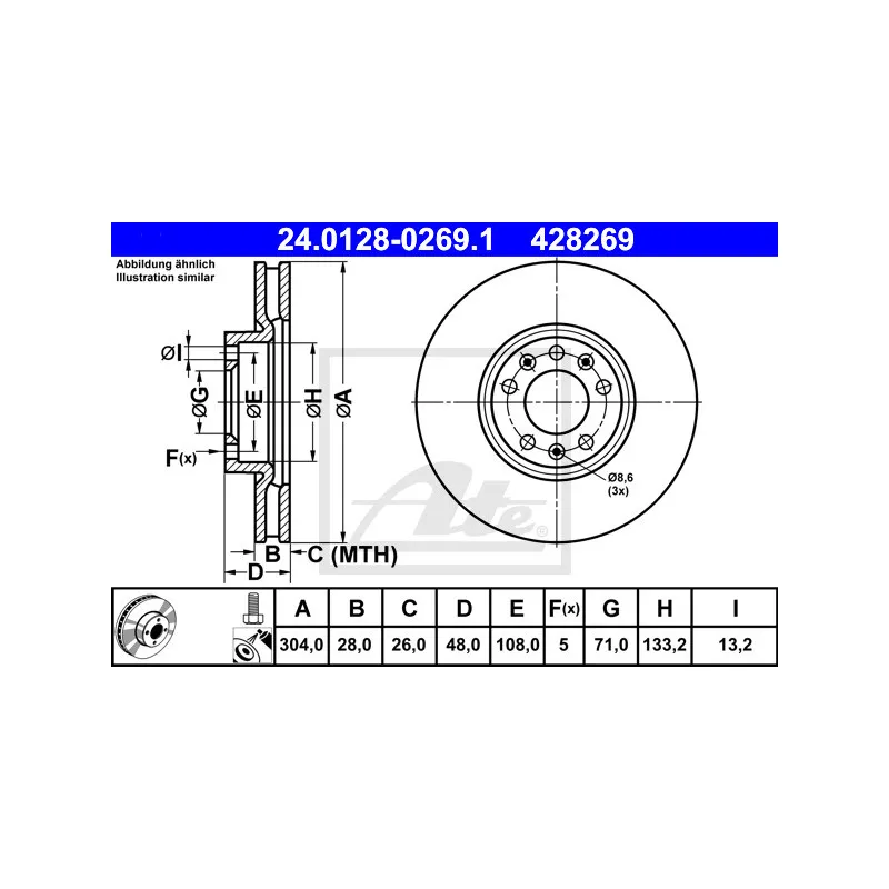 Jeu de 2 disques de frein avant ATE 24.0128-0269.1