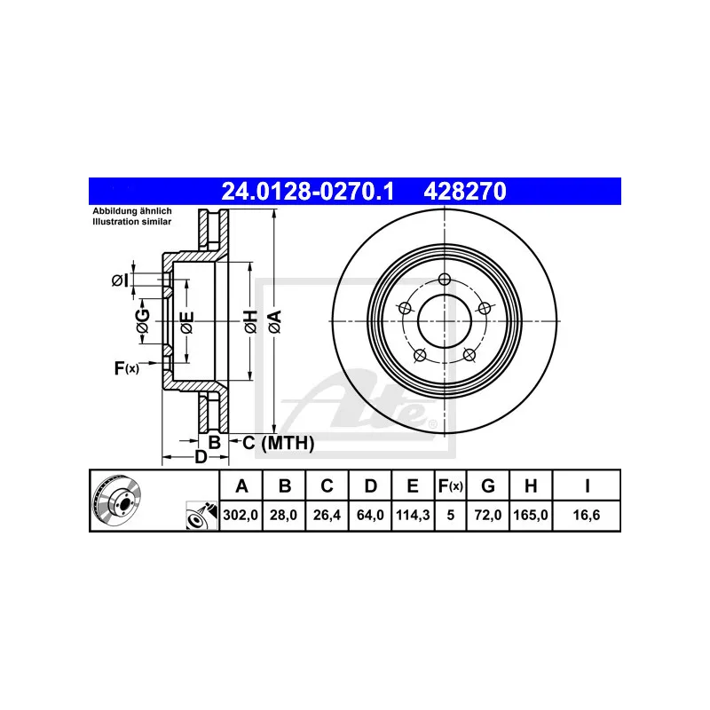 Jeu de 2 disques de frein avant ATE 24.0128-0270.1