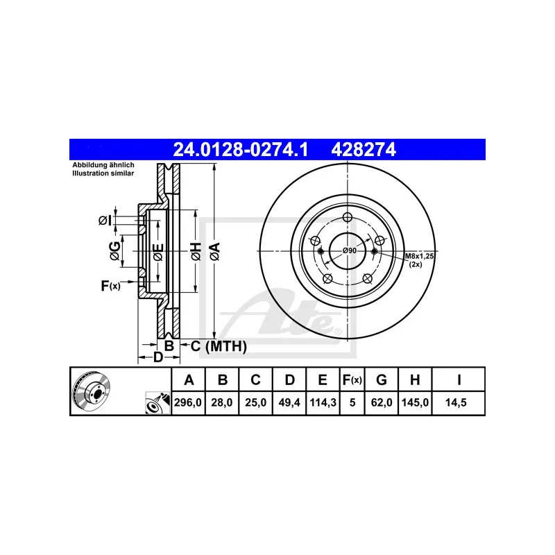 Jeu de 2 disques de frein avant ATE 24.0128-0274.1