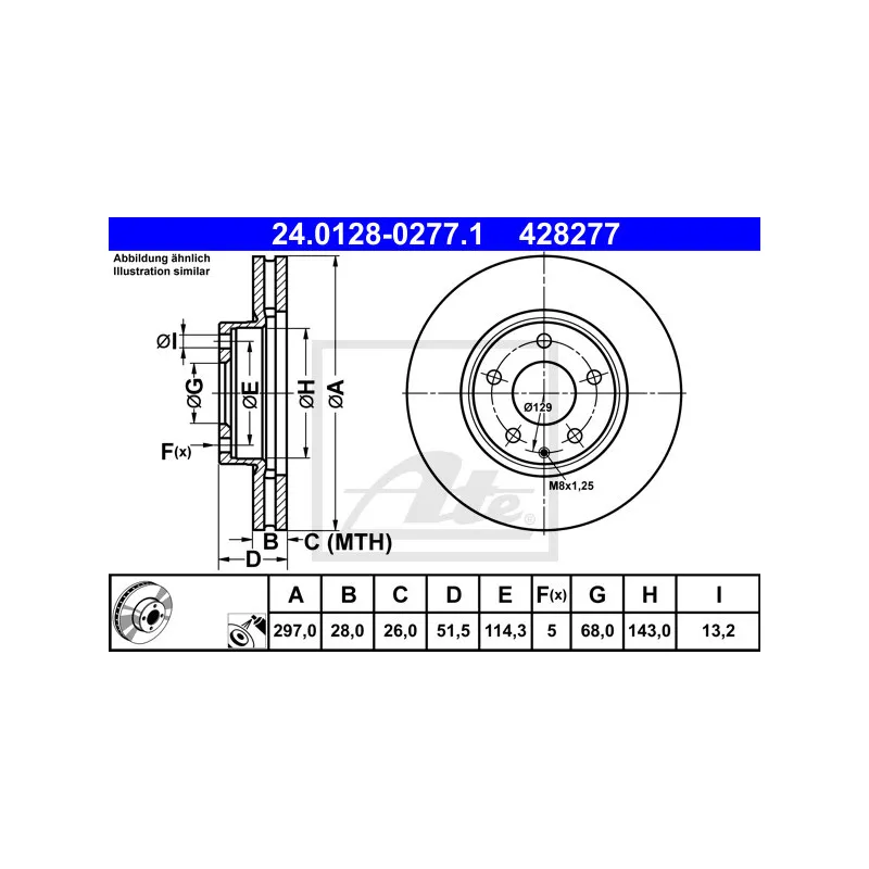 Jeu de 2 disques de frein avant ATE 24.0128-0277.1