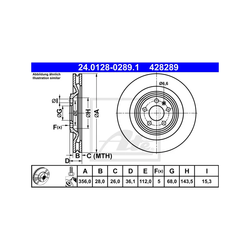 Jeu de 2 disques de frein arrière ATE 24.0128-0289.1